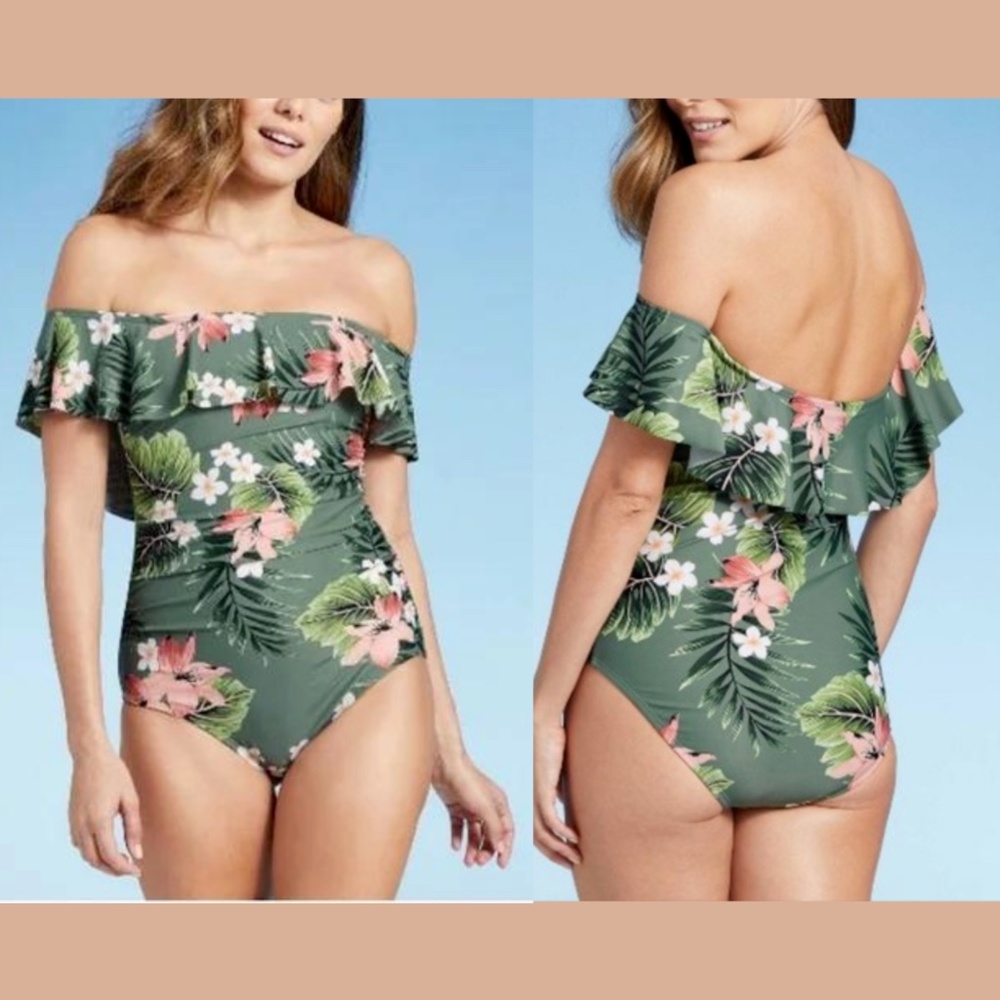 NEW Kona Sol Off Shoulder Flounce‎ High Coverage One Piece Swimsuit [ XL ]